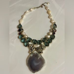 New Lot x 2 stone and pearl necklace  with earrings
